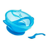Prato Tigela Fundo Com Ventosa Tampa E Colher Nuby Azul