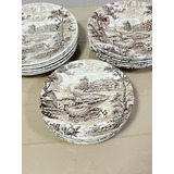 Pratos Rasos Fundos Sobremesa Porcelana Inglesa Ridgway