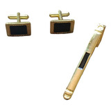 Prendedor De Gravatas Abotoadura Masculina Kit Dourado