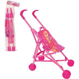 Presente Carrinho Infantil Boneca Bebê Dobrável Rosa Menina