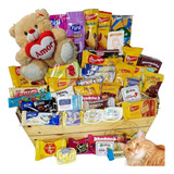 Presente Cesta Café Da Manhã Chocolate 52 Itens Urso Pelucia
