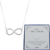 Presente Colar Feminino Prata 925 Esposa Namorada Noiva Amor Cor Colar Infinito Liso