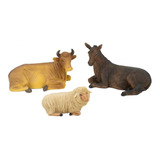 Presépio Animais 3 Peças 19 Cm Burro Boi E Ovelha Em Resina
