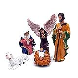 Presépio De Natal Figuras Principais José Maria Jesus Na Manjedoura Anjo E Ovelha Resina 5 Peças