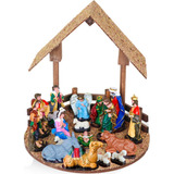 Presépio Natalino 17pcs Com Casinha Sagrada Família Resina