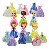 Princesas Disney Frozen Troca Roupa Bonecas Miniatura 24pcs