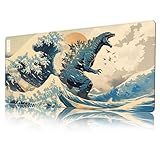 ProbTis Mouse Pad Japonês Kanagawa Great Wave Mouse Pad Tapete De Teclado Para Jogos De Anime XXL Base De Borracha Com Bordas Costuradas Protetor De Mesa Grande Estendido XXL Para Escritório Em