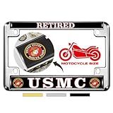 [produto Oficialmente Licenciado Pelo Corpo De Fuzileiros Navais Dos Eua] - Moldura De Placa De Licença De Metal Personalizada Abobadada Para Motocicleta Com Design Aposentado Usmc - Cromado