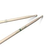 ProMark Baquetas De Bateria Baquetas Clássicas Para Frente 5B Conjunto De Baquetas Ponta Oval De Madeira Baquetas De Nogueira Natural E Crua Peso E Tom Consistentes 1 Par