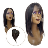 Prótese Capilar Topo Franja Cabelo Humano Liso 25cm Preto