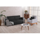 Protetor De Sofá Impermeável King 2 Lugares Dupla Face Cor Cinza preto Liso