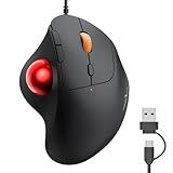ProtoArc Mouse Trackball Com Fio EM04 Com Fio USB C Ergonômico Mouse Rollerball Computador Laptop Rastreamento Suave Controle De Polegar Compatível Com PC Mac Windows Bola Vermelha