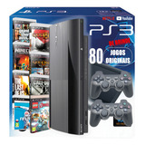 Ps3 Playstation 3 Console Super Slim Ou Slim Com 2 Controles Com 80 Jogos Gta Minecraft Fifa Pes