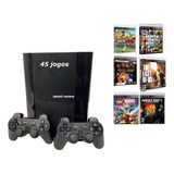 Ps3 Super + 45 Jogos + 2 Controles Gta5, Fifa, Minecraft, Mortalkombat