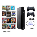 Ps3 Super Slim + 45 Jogos + 2 Controles Gta5, Fifa, Minecraft Cor Charcoal Black