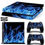 Ps4 Slim Stickers Capa De Decalque De Vinil De Corpo Inteiro Para Controles De Console PlayStation 4 Com 4 Peças De Adesivos LED Lightbar Blue Fire Console PS4 Blue Fire 