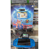 Psp 3000 Azul Com Bateria Original Carregador Original Memória De 8gb Destravado Com 10 Jogos Mais Emulador Caixa Não Original