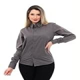 Pthirillo Camisa Social Feminina Premium Tipo Linho Chumbo Tamanho GG