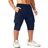 Pudolla Bermuda Capri Masculina Para Caminhada Leve 3 4 Longa Com 6 Bolsos Para Trabalho Viagem Treino Azul Marino 3G