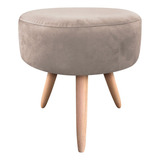 Puff Banqueta Berlim Redondo Suede Bege Pés Natural