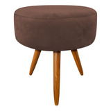 Puff Banqueta Berlim Redondo Suede Marrom Pés Castanho