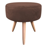 Puff Banqueta Berlim Redondo Suede Marrom Pés Natural