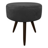 Puff Banqueta Berlim Redondo Suede Preto Pés Tabaco