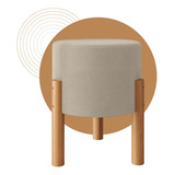 Puff Banqueta Decorativa Linho Pés Madeira Envio Imediato