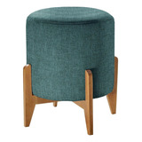 Puff Banqueta Linho Luxo Redondo Otavio Agarb Decor Cor Linho Azul