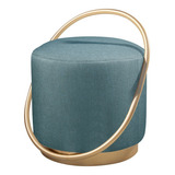 Puff Banqueta Redondo Decorativo Em Linho E Base Metal
