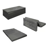 Puff Baú Recamier Para Sala Que Vira Cama Casal Dobrável Cor Cinza