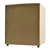 Puff Cubo Poptem Quadrado Suede Madeira Sala Bege Pergaminho