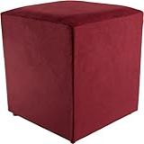 Puff Cubo Poptem Quadrado Suede Madeira Sala Vermelho Bordô