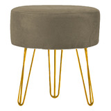 Puff Decorativo Banqueta Pé Aramado Redondo Sala Suede Cores Cor Dourado Nude