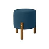 Puff Decorativo Redondo Banqueta Sala Quarto Escritório Pés Madeira Zuppy Azul Suede