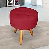 Puff Decorativo Redondo Moderno Resistente -Vermelho-