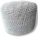 Puff Em Crochê Apoio De Pés Decorativo Para Sala Quarto Com Enchimento De Espuma E Flocos De Isopor Super Macio Costura A Mão Cor- Branco