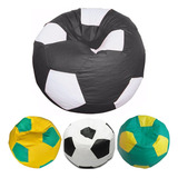 Puff Infantil Mini Bola De Futebol Preta Apoio Para Pé 50cm