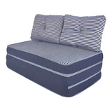 Puff Multiuso 3 Em 1 Casal Jacquard Azul Travesseiro 128cm