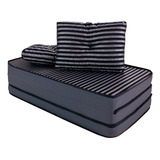 Puff Multiuso 3 Em 1 Casal Jacquard Preto Travesseiro
