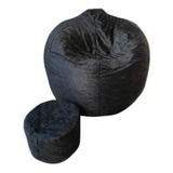 Puff Pera Com Apoio Pés Tecido Suede Vazio Sem Enchimento Cor Preto