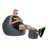 Puff Pera King Cheio Tecido Suede Com Apoio De Pés Cor Cinza