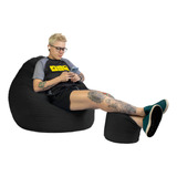Puff Pera King Cheio Tecido Suede Com Apoio De Pés Cor Preto