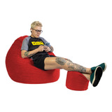 Puff Pera King Cheio Tecido Suede Com Apoio De Pés