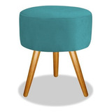 Puff Puf Decorativo Romero Brito Sala Pés Palito Madeira Top Cor Azul Tiffany
