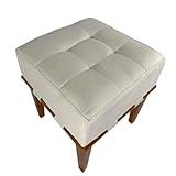 Puff Quadrado Para Sala De Linho Bege Claro