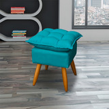 Puff Quadrado Reforçado Decorativo Alice Suede Azul Turquesa Cor Azul turquesa