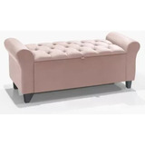 Puff Recamier 130cm Paris Baú Tecido Suede Detalhes Capitonê