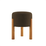 Puff Redondo Estofado Pés Em Madeira Pufe Banqueta Elegante Cor Suede Marrom