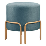 Puff Redondo Torvi Em Linho E Base Metal Dourado Agarb Decor
